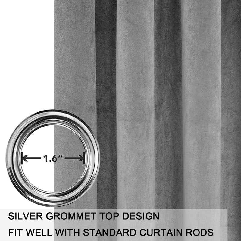 SMILETIME Grey 96 in Long Velvet Curtains with Grommet, Thermal Insulated Super Soft Privacy Noise Reducing Light Filtering Velvet Curtains for Living Room, 2 Panels, Each 52 x 96 inches Long - Image 4